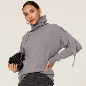 Tibi Airy Shoulder Tab Slate Gray Turtleneck Sweater